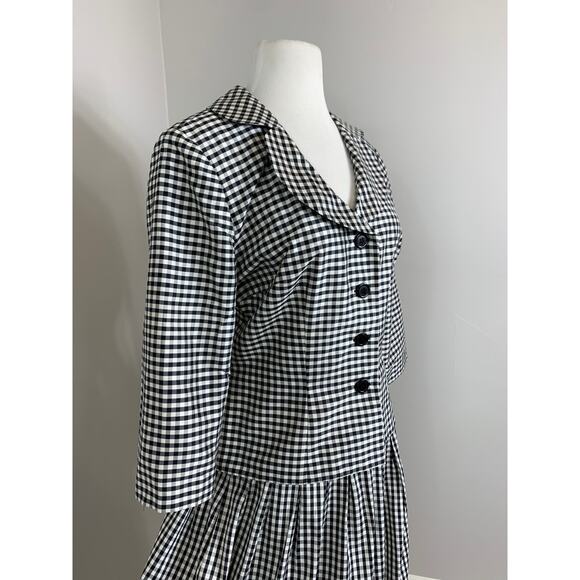 Vintage SILK Taffeta Gingham 2-Piece Jacket Skirt Special Occasion Preppy Modest - Picture 12 of 13
